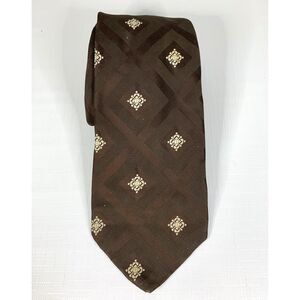 Wemlon Wembley Geometric Tie Brown White Diamond Office Business Retro Vintage